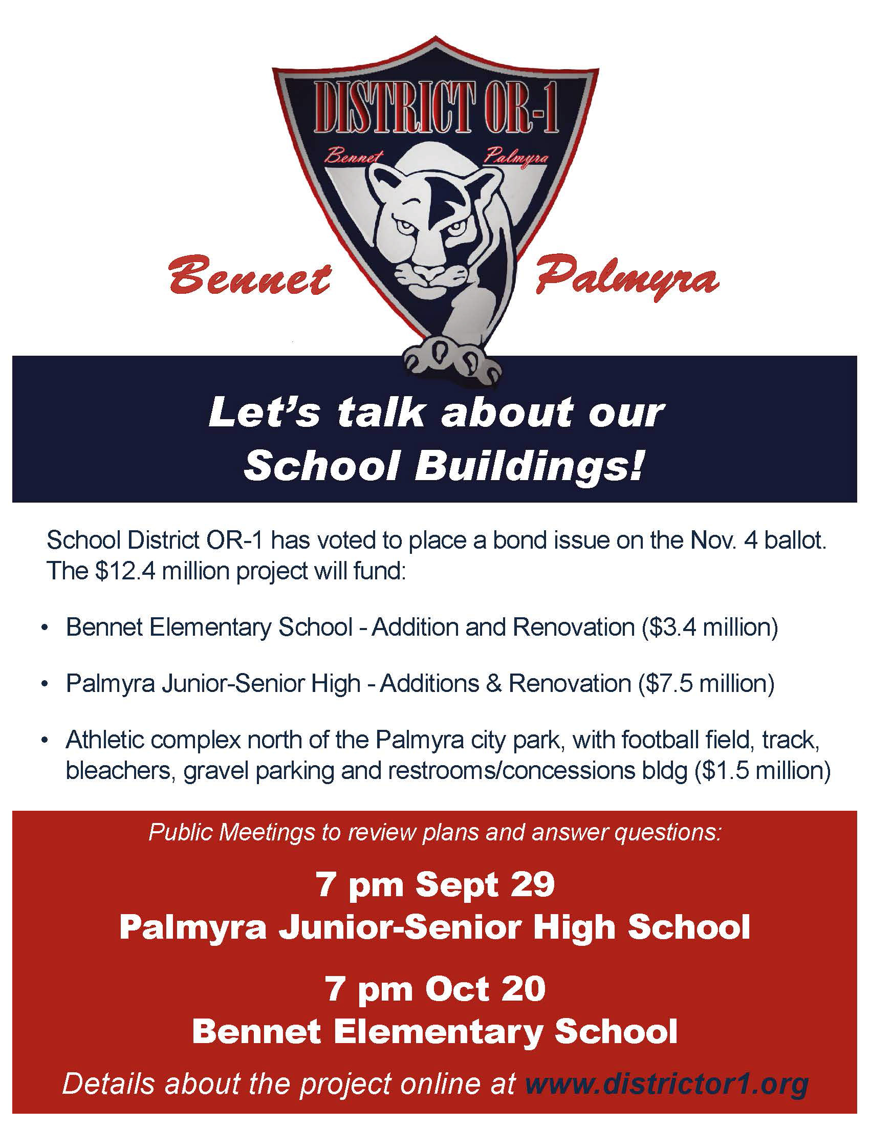 Palmyra Schools District OR1 School Community Bond Election Information